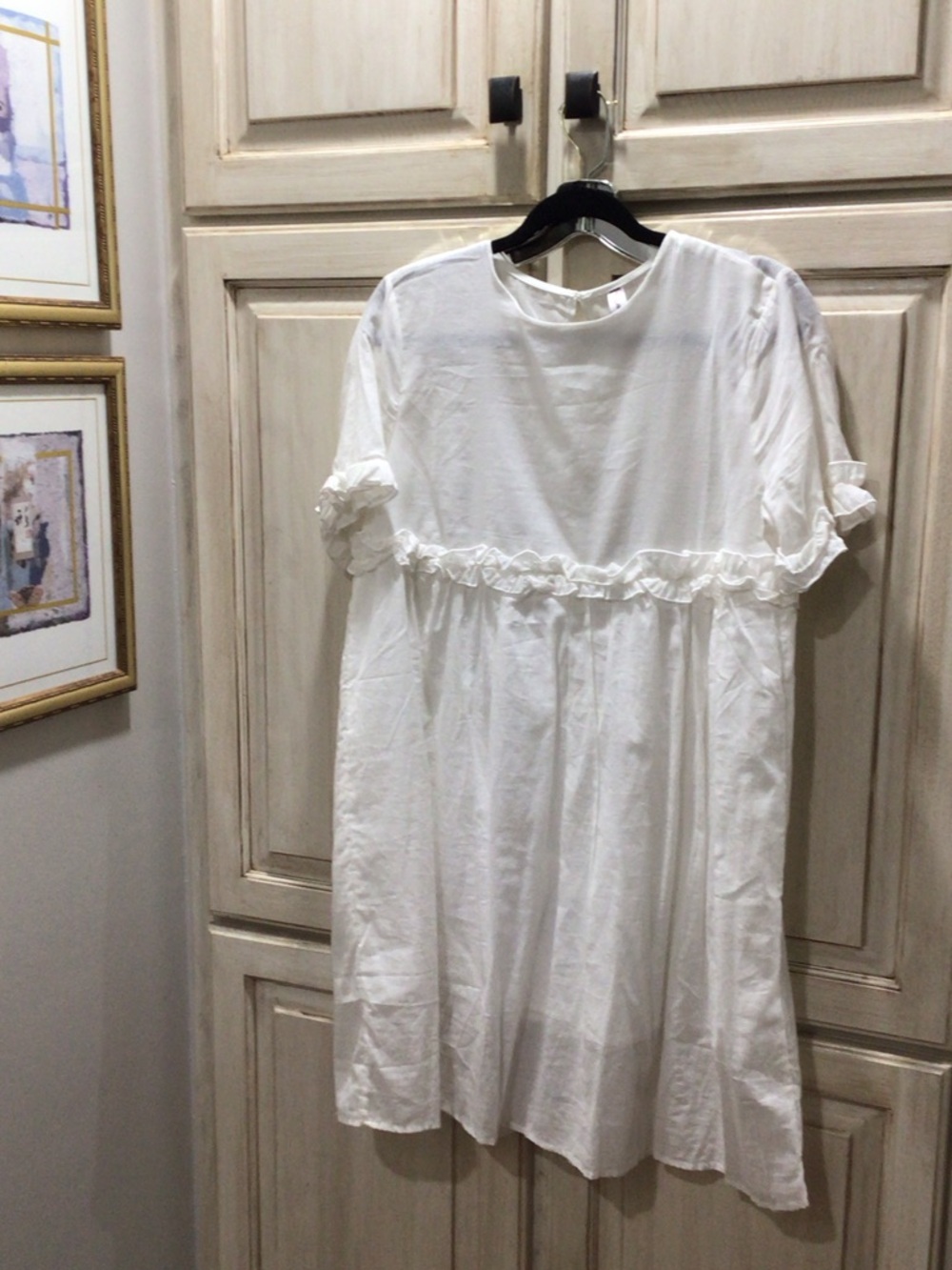 White Ruffle Trim Short Sleeve Dress